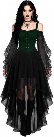Women Witch Dress Halloween Costumes Vampire Woman Renaissance Medieval Butterfly Sleeve Mesh Gothic Dresses - Green - Size XL In Australia - Darrahopens