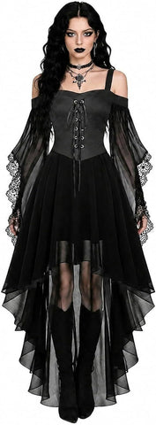 Women Witch Dress Halloween Costumes Vampire Woman Renaissance Medieval Butterfly Sleeve Mesh Gothic Dresses - Gray - Size XL In Australia - Darrahopens