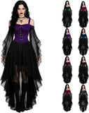 Women Witch Dress Halloween Costumes Vampire Woman Renaissance Medieval Butterfly Sleeve Mesh Gothic Dresses - Purple - Size M