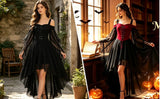 Women Witch Dress Halloween Costumes Vampire Woman Renaissance Medieval Butterfly Sleeve Mesh Gothic Dresses - Red - Size L