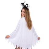 4 Pcs Halloween Ghost Costume Set for Women Adult, Scary Ghost Poncho Headband Striped Stockings Candy Bag for Halloween Cosplay Party