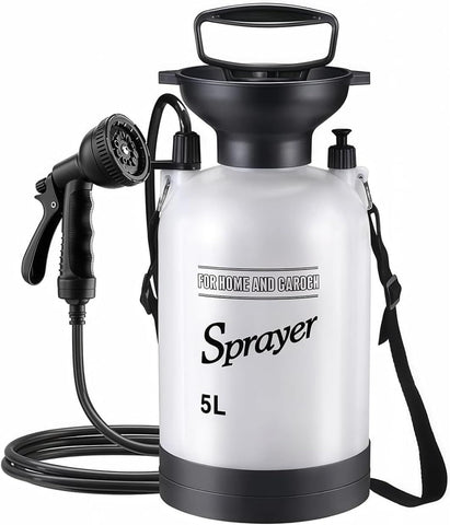Portable Shower for Camping with 7 Spray Modes, Hand Press Camping Shower with Removable Hose and Shower Head,Pressure Rinse Kits for Hiking Traveling Garden Beach Pet Shower