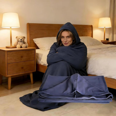 Sleep Pod - Wearable Blanket Hoodie for Anxiety Relief & Deep Sleep, Portable Personal Sleeping Bag for Travel, Camping and Cozy Lounging - Blue - Size 150cm*40cm