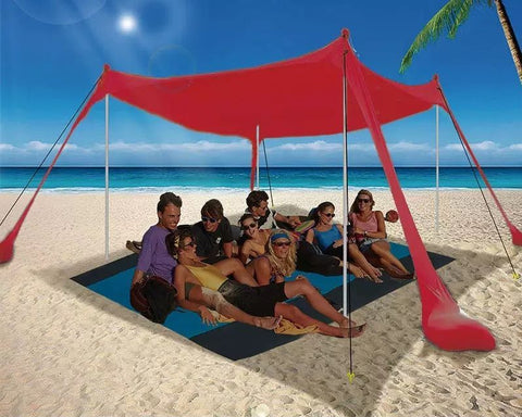 210*170*150CM 4 Poles Beach Tent Shade Canopy with UPF50+ Protection Sun Shelter Portable Camping Tents with Sandbags Poles and Ground Pegs and Anti-Wind Ropes for Beach Outdoor Camping Backyard Picnics - Red