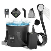 Portable Camping Shower, 6000mAh Rechargeable Outdoor Shower Pump 4 Spray Modes & Speeds, Ipx7 Waterproof, LED Display, Portable Shower for Camping, Car & Pet - Black - Size 5.3-gallon bucket, spray gun, and bath bomb In Australia - Darrahopens