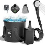 Portable Camping Shower, 6000mAh Rechargeable Outdoor Shower Pump 4 Spray Modes & Speeds, Ipx7 Waterproof, LED Display, Portable Shower for Camping, Car & Pet - Black - Size 5.3-gallon bucket, spray gun, and bath bomb