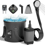 Portable Camping Shower, 6000mAh Rechargeable Outdoor Shower Pump 4 Spray Modes & Speeds, Ipx7 Waterproof, LED Display, Portable Shower for Camping, Car & Pet - Black - Size 5.3-gallon bucket, spray gun, and bath bomb
