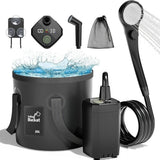 Portable Camping Shower, 6000mAh Rechargeable Outdoor Shower Pump 4 Spray Modes & Speeds, Ipx7 Waterproof, LED Display, Portable Shower for Camping, Car & Pet - Gray - Size 5.3-gallon bucket, spray gun, and bath bomb