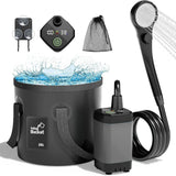 Portable Camping Shower, 6000mAh Rechargeable Outdoor Shower Pump 4 Spray Modes & Speeds, Ipx7 Waterproof, LED Display, Portable Shower for Camping, Car & Pet - Gray - Size 5.3-gallon bucket, spray gun, and bath bomb