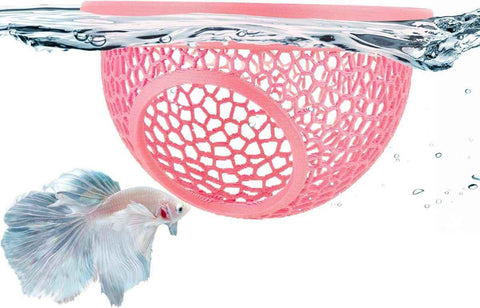 Floating Betta Hide & Shrimp Cave – 3D Printed Aquarium Hammock, Feeder & Rest Spot – Floating Betta Log & Cave Decor for Nano Tanks, Corydoras, Shrimp & Small Fish – Safe PLA, Patent Pending - Pink - Size S In Australia - Darrahopens
