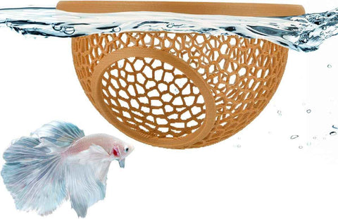Floating Betta Hide & Shrimp Cave – 3D Printed Aquarium Hammock, Feeder & Rest Spot – Floating Betta Log & Cave Decor for Nano Tanks, Corydoras, Shrimp & Small Fish – Safe PLA, Patent Pending - Yellow - Size S In Australia - Darrahopens