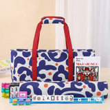 Mahjong Game Set, 166 Blue Tiles (1.2”), 4 All-in-One Color Rack/Pushers & Drawstring Bag, Complete Mahjong Sets with Blue Printed Carrying Bag and Mahjong Tile Set Accessories