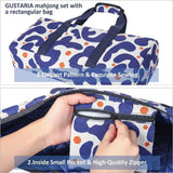 Mahjong Game Set, 166 Blue Tiles (1.2”), 4 All-in-One Color Rack/Pushers & Drawstring Bag, Complete Mahjong Sets with Blue Printed Carrying Bag and Mahjong Tile Set Accessories