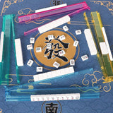 Mahjong Game Set, 166 Blue Tiles (1.2”), 4 All-in-One Color Rack/Pushers & Drawstring Bag, Complete Mahjong Sets with Blue Printed Carrying Bag and Mahjong Tile Set Accessories