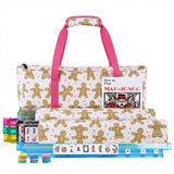 Mahjong Game Set, 166 Blue Tiles (1.2”), 4 All-in-One Color Rack/Pushers & Drawstring Bag, Complete Mahjong Sets with Blue Printed Carrying Bag and Mahjong Tile Set Accessories