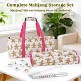 Mahjong Game Set, 166 Blue Tiles (1.2”), 4 All-in-One Color Rack/Pushers & Drawstring Bag, Complete Mahjong Sets with Blue Printed Carrying Bag and Mahjong Tile Set Accessories