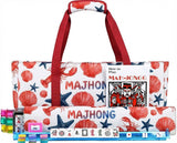 Mahjong Game Set, 166 Blue Tiles (1.2”), 4 All-in-One Color Rack/Pushers & Drawstring Bag, Complete Mahjong Sets with Blue Printed Carrying Bag and Mahjong Tile Set Accessories