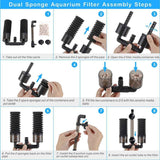 Aquarium Double Sponge Filter, Comes with 2 Spare Sponges - Black - Size S In Australia - Darrahopens
