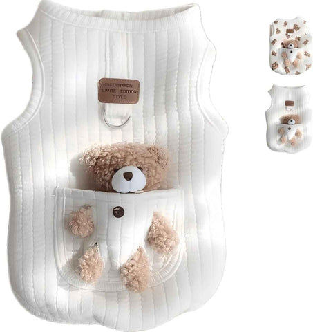 Pet Sweater Plush Bear Pattern Sleeveless Pet Clothing Puppy Outfit Kitten - Ivory - Size L In Australia - Darrahopens