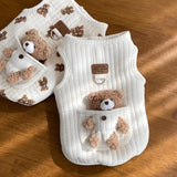 Pet Sweater Plush Bear Pattern Sleeveless Pet Clothing Puppy Outfit Kitten - White - Size M