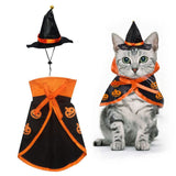 Halloween Cat Costume Cloak Witch Hat Pet Accessories Halloween Adjustable Pumpkin Pet Costumes Clothes Set, Halloween pet Costume Decor Cloak for Cats Dogs Puppy Halloween Carnival Party Supplies