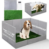 Dog Grass Pad with Tray, Foldable Litter Box High Wall, Indoor Potty | Easy Clean Puppy Pee Pad Holder with Odor Free Artificial Grass Patch for Dogs Potty, Leakproof, No Assembly - Gray - Size Large for Dog＜ 28" Length