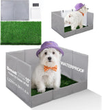Dog Grass Pad with Tray, Foldable Litter Box High Wall, Indoor Potty | Easy Clean Puppy Pee Pad Holder with Odor Free Artificial Grass Patch for Dogs Potty, Leakproof, No Assembly - Gray - Size Large for Dog＜ 28" Length