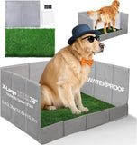 Dog Grass Pad with Tray, Foldable Litter Box High Wall, Indoor Potty | Easy Clean Puppy Pee Pad Holder with Odor Free Artificial Grass Patch for Dogs Potty, Leakproof, No Assembly - Gray - Size Large for Dog＜ 28" Length