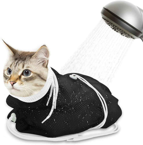 Cat Bath Bag Breathable Cat Shower Bag Anti-Scratch Cat Grooming Bag Adjustable - Black - Size 19.6 In Australia - Darrahopens