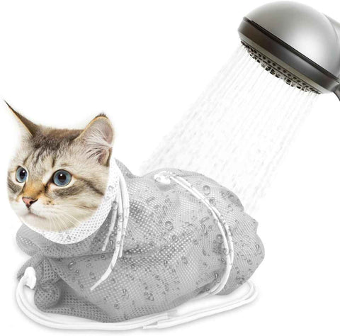 Cat Bath Bag Breathable Cat Shower Bag Anti-Scratch Cat Grooming Bag Adjustable - Gray - Size 19.6 In Australia - Darrahopens