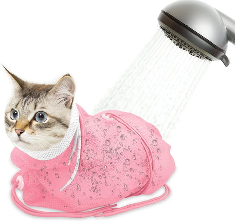 Cat Bath Bag Breathable Cat Shower Bag Anti-Scratch Cat Grooming Bag Adjustable - Pink - Size 19.6 In Australia - Darrahopens