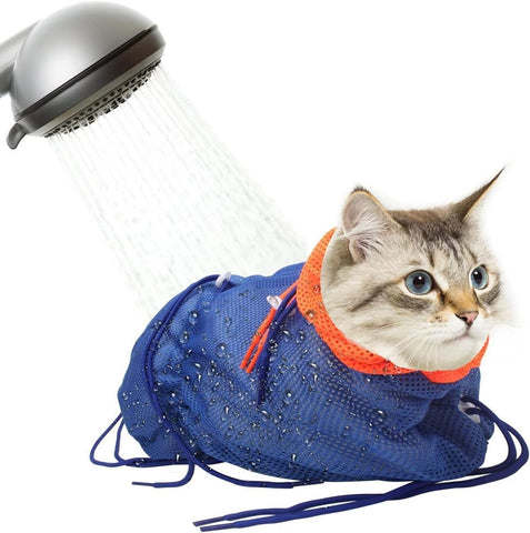 Cat Bath Bag Breathable Cat Shower Bag Anti-Scratch Cat Grooming Bag Adjustable - Turquoise - Size 19.6 In Australia - Darrahopens