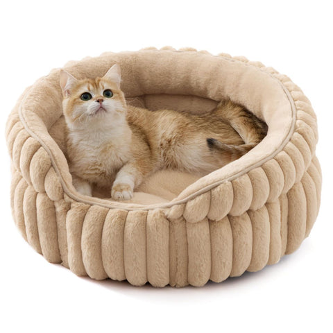 Cat Bed Plush Cat Bed Round Cat Bed Cat Furniture Cat Comfort Pet Supplies - Beige / 23in In Australia - Darrahopens