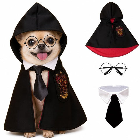 Halloween Pet Costume Dog Wizard Costume Cat Wizard Costume Pet Cosplay Pet - Black-Red - Size L