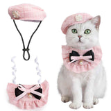 Cat Beret Cat Headscarf Pet Outfit Cat Accessories Halloween Pet Costume - Pink