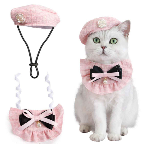 Cat Beret Cat Headscarf Pet Outfit Cat Accessories Halloween Pet Costume - Pink