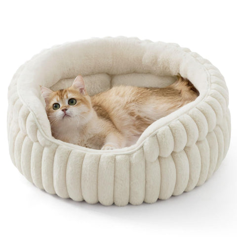 Cat Bed Fluffy Cat Bed Round Cat Bed Cat Furniture Cat Comfort Machine Washable - White - Size 20in In Australia - Darrahopens