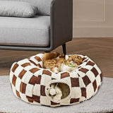 Cat Tunnel Bed with Washable Cushion for Indoor Cat, Donut Cave Tube Toys for Kitten Puppy Rabbit - Brown - Size 33.5in In Australia - Darrahopens