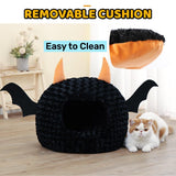 Funny Cat Bed Halloween Large Cat Cave Nest Warm Cute Kitten Bed Mattress Cartoon Ultra Soft Plush Removable Cushion