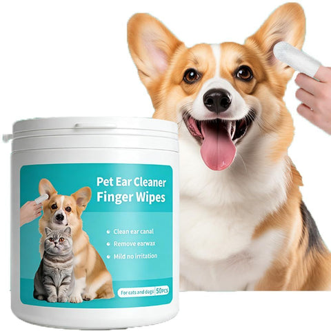 Ear Cleaner Finger Wipes for Dogs & Cats,50 Counts Pet Ear Wipes,Pet Ear Cleaner Finger Wipes to Remove Wax, Dirt, Relieve Ear Itching & Inflammation for Dogs & Cats