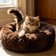 Cat Bed Fluffy Cat Bed Round Cat Bed Cat Furniture Cat Comfort Cat Sleeping Bed - Dark Brown / 20in