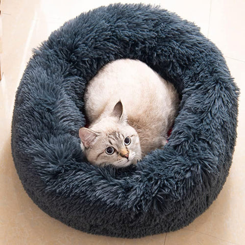Cat Bed Fluffy Cat Bed Round Cat Bed Cat Furniture Cat Comfort Cat Sleeping Bed - Navy / 24in