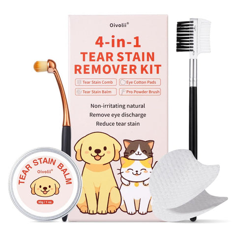 Tear Stain Remover Kit for Dogs & Cats with Tear Stain Comb, Tear Stain Balm, Eye Cotton Pads, Pro Powder Brush Gently Remove Tear Stain, Eye Debris, Discharge, Mucus Secretions In Australia - Darrahopens