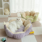 Cactus Cat Beds for Indoor Cute Cactus Fluffy Puppy Bed Squishmall Pet Bed with Removable & Washable Cushion Pillow Cat House Bed Warm Sleeping Bed for Cats Small Dogs - Purple - Size 60cm