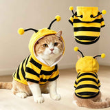 Bumblebee Cat Costume for Sphynx & Small Dogs, Fit Halloween, Yellow, Cute Bee Stripes Hoodie, Soft Warm Fleece, Holiday Cosplay Outfit, Daily Leisure Wear, Easy to Put, Safe for Leash Walking - Yellow / XS In Australia - Darrahopens