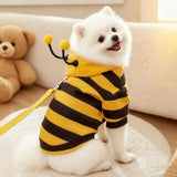 Bumblebee Cat Costume for Sphynx & Small Dogs, Fit Halloween, Yellow, Cute Bee Stripes Hoodie, Soft Warm Fleece, Holiday Cosplay Outfit, Daily Leisure Wear, Easy to Put, Safe for Leash Walking - Yellow / XS