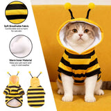 Bumblebee Cat Costume for Sphynx & Small Dogs, Fit Halloween, Yellow, Cute Bee Stripes Hoodie, Soft Warm Fleece, Holiday Cosplay Outfit, Daily Leisure Wear, Easy to Put, Safe for Leash Walking - Yellow / XXS In Australia - Darrahopens
