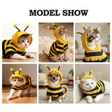 Bumblebee Cat Costume for Sphynx & Small Dogs, Fit Halloween, Yellow, Cute Bee Stripes Hoodie, Soft Warm Fleece, Holiday Cosplay Outfit, Daily Leisure Wear, Easy to Put, Safe for Leash Walking - Yellow / XXS In Australia - Darrahopens