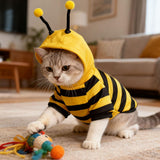 Bumblebee Cat Costume for Sphynx & Small Dogs, Fit Halloween, Yellow, Cute Bee Stripes Hoodie, Soft Warm Fleece, Holiday Cosplay Outfit, Daily Leisure Wear, Easy to Put, Safe for Leash Walking - Yellow / XXS In Australia - Darrahopens