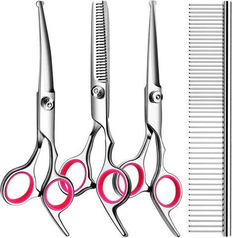 Dog Grooming Scissors Cat Grooming Scissors 4-In-1 Grooming Set Pet Grooming - Red In Australia - Darrahopens